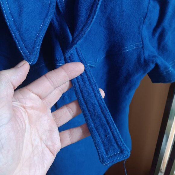 1OF1 XXS Vintage Blue Wool Short-Sleeve Blouse Matching Skirt Set 1970's Mod - Picture 6 of 9